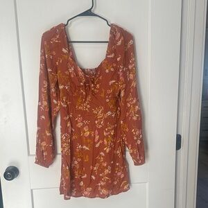 Billabong Rust Floral Long Sleeve Dress